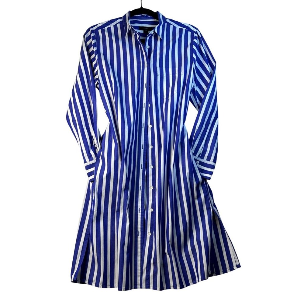J.Crew Blue White Striped Long-Sleeve Button-Down Shirt Dress XS Preppy Oldmoney
